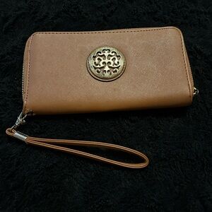 Brown Wristlet Wallet with Gold Accent